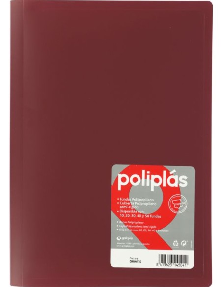 CARPETA Fº 30 FUNDAS SOLDADAS OPACAS GRANATE POLIPLAS